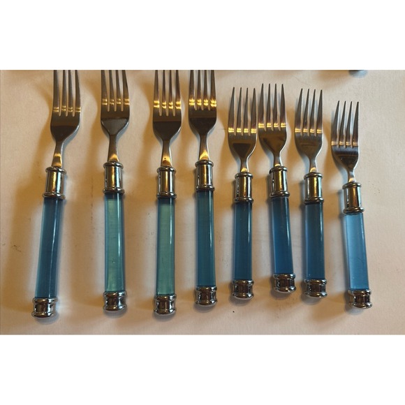 16 Pc  Lot Vintage Blue Lucite/ Plastic Handle Flatware Cambridge - Picture 3 of 4